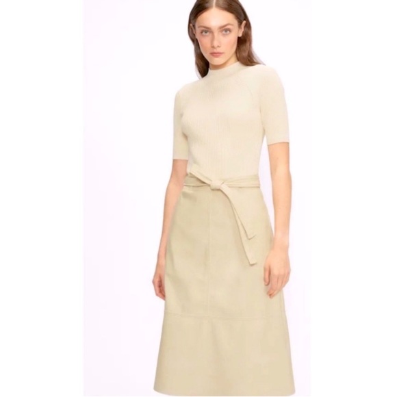 Ted Baker Elegant Tan Women's Faux Leather Knit Dress Sz US 8/10 Or Ted Sz 3 - Picture 6 of 9